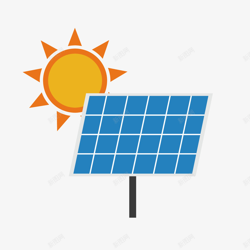 蓝色太阳能电池板矢量图ai免抠素材_88icon https://88icon.com 发光 商务 太阳 太阳能 扁平化 能源 蓝色 矢量图