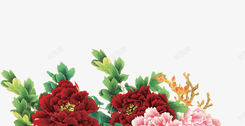 红色复古新年牡丹花png免抠素材_88icon https://88icon.com 复古 新年 牡丹花 红色