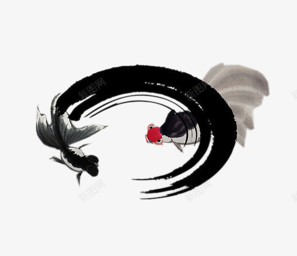 手绘墨水鱼png免抠素材_88icon https://88icon.com 古典 墨圈 手绘 手绘鱼 水墨 画圈 装饰 金鱼