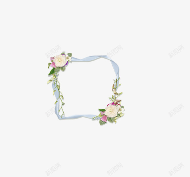 淡蓝色飘带藤蔓花朵边框png免抠素材_88icon https://88icon.com 清新 花朵 藤蔓 边框