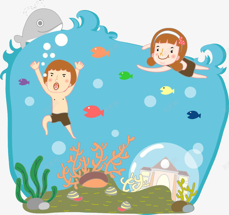 小朋友png免抠素材_88icon https://88icon.com 卡通 小朋友 海洋 游泳