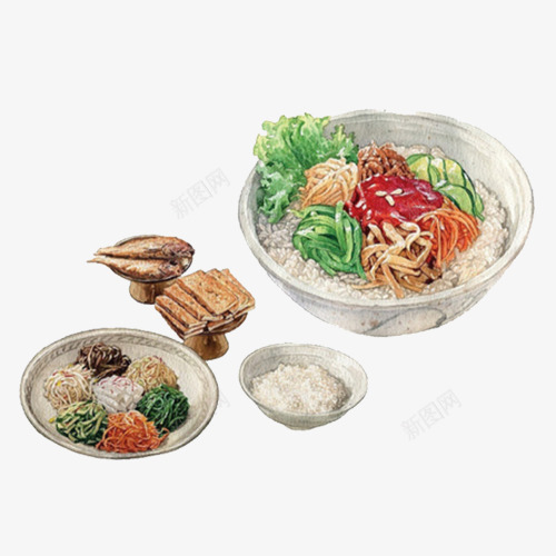 拌饭韩国手绘画片psd免抠素材_88icon https://88icon.com 手绘美食 拌饭 泡菜 韩国特色