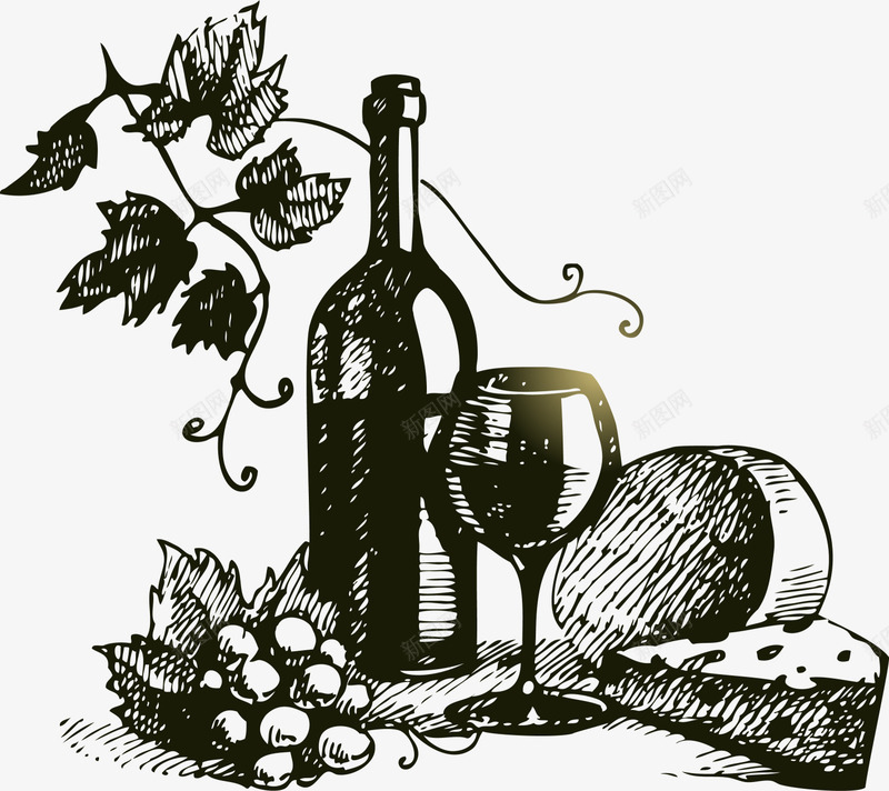手绘黑色红酒酒瓶png免抠素材_88icon https://88icon.com 手绘酒瓶 素描 红酒酒瓶 绘画 黑色背景 黑色酒瓶