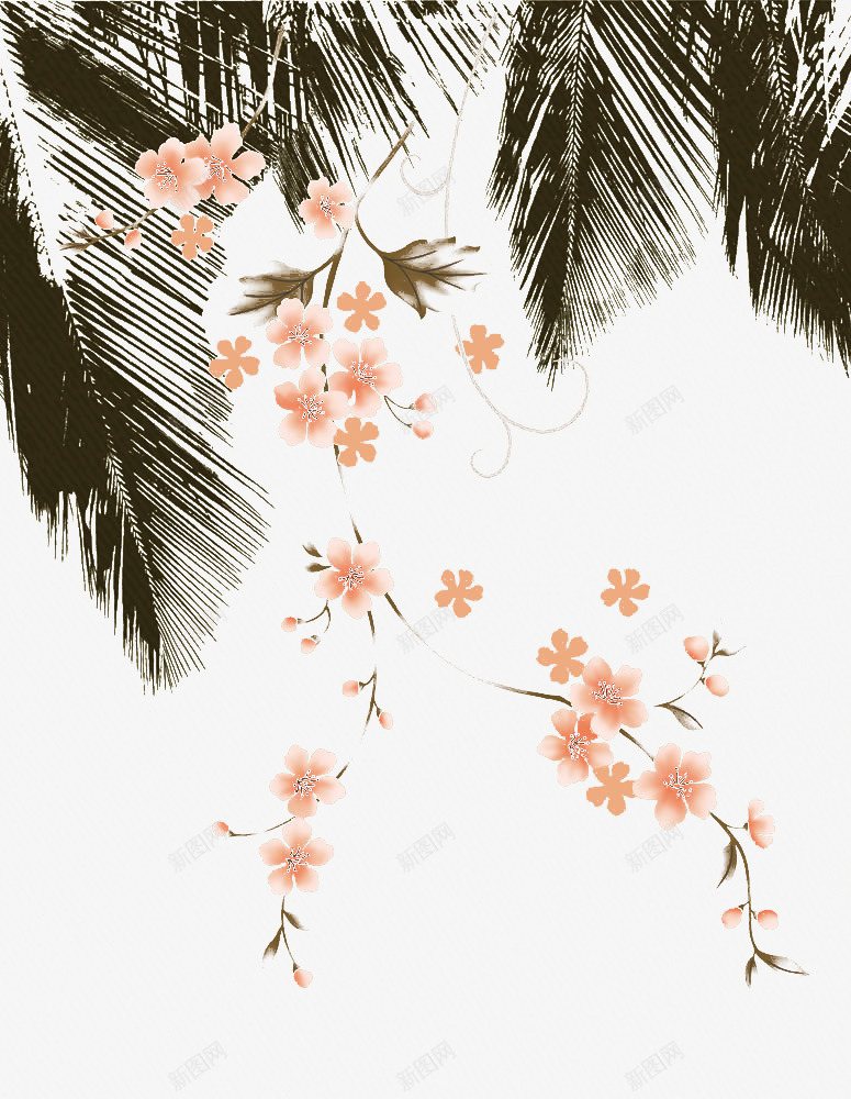 总也花卉png免抠素材_88icon https://88icon.com 小清新 总也 手绘 棕树 粉色花卉 粉色野花 花卉 藤蔓 野花
