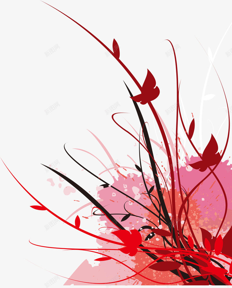 红色花卉蔓藤插画png免抠素材_88icon https://88icon.com 红色插画 红色插画库 红色蔓藤插画 花卉插画 花卉矢量 蔓藤插画