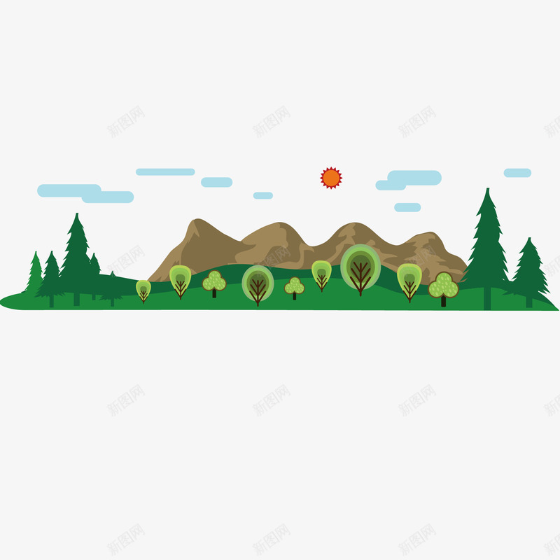 山区风景矢量图ai免抠素材_88icon https://88icon.com 太阳 山区 植物 绿色 风景 矢量图
