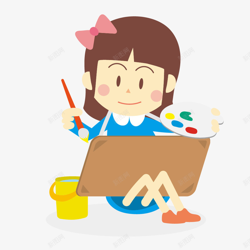 画画的卡通女孩简图png免抠素材_88icon https://88icon.com 人物 卡通 小女孩 画板 画画 画笔 绘画 颜料