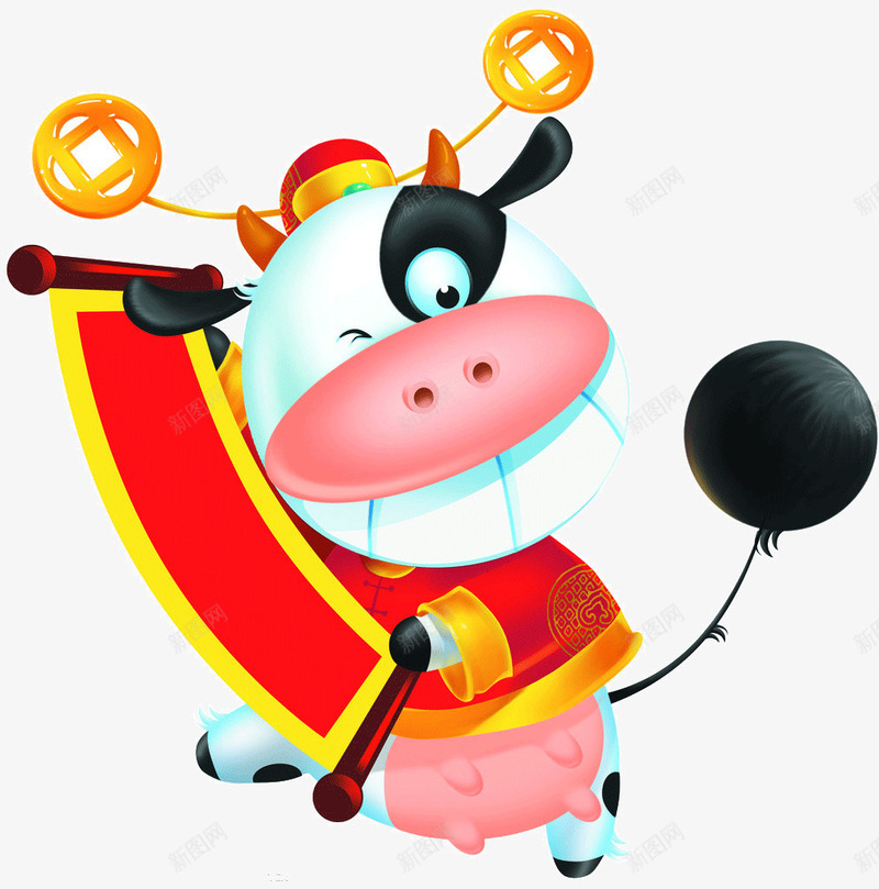 奶牛贺年png免抠素材_88icon https://88icon.com 卡通 奶牛 庆祝 母牛 牛 贺年