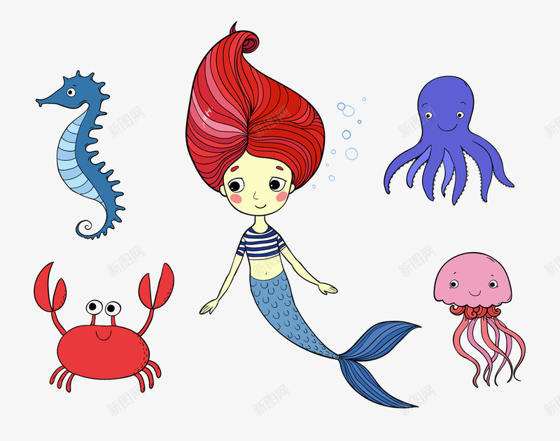 海底的美人鱼psd免抠素材_88icon https://88icon.com 水母 海底 海洋 章鱼 美人鱼 螃蟹