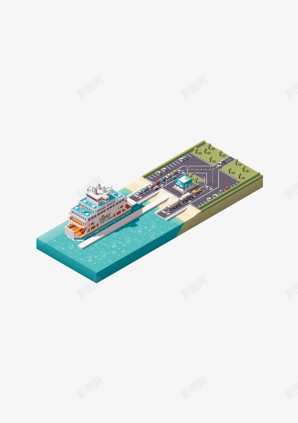 船只图案矢量图ai免抠素材_88icon https://88icon.com 创意卡通图案 立体船只图案 绿色地面 蓝色海洋 矢量图