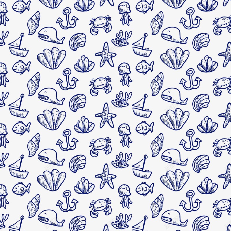蓝色海洋元素无缝背景png免抠素材_88icon https://88icon.com 无缝背景 海洋背景 蓝色