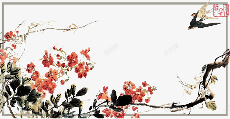 传统中国风古典花鸟草纸背景海报psd免抠素材_88icon https://88icon.com 中国风 传统 古典 燕子 背景 花鸟 草纸