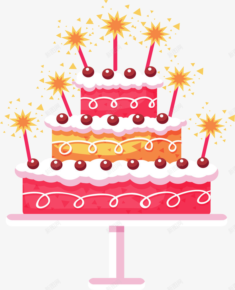 粉红色三层生日蛋糕矢量图ai免抠素材_88icon https://88icon.com 三层蛋糕 庆祝生日 生日蛋糕 矢量png 粉红色 蛋糕 矢量图