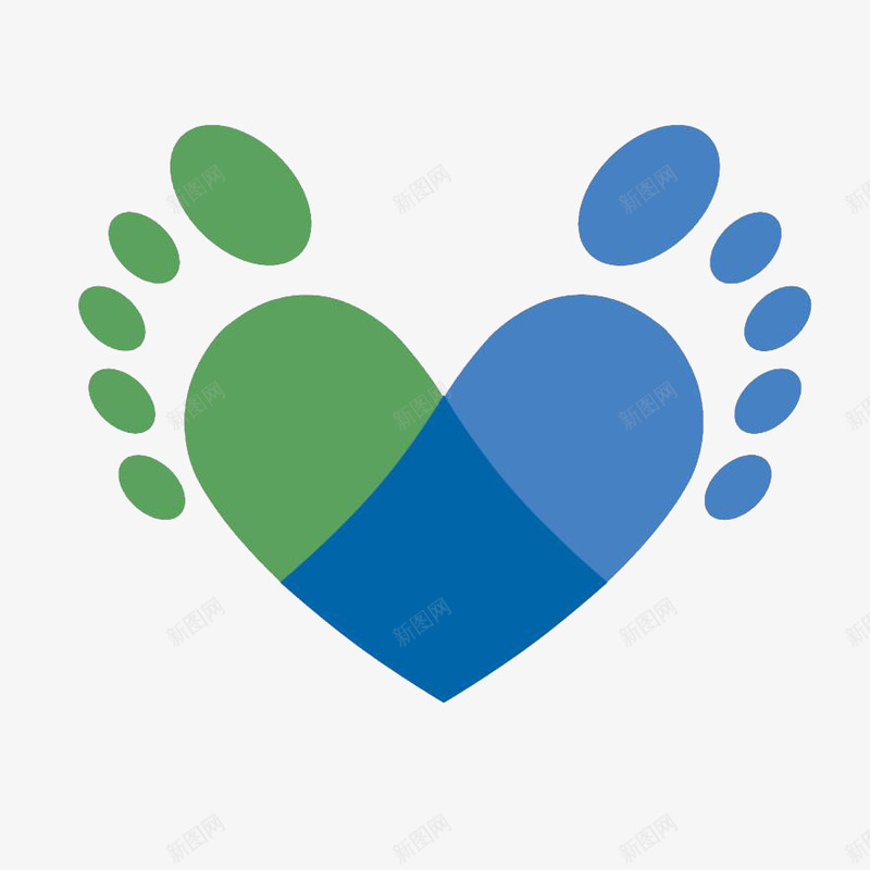 创意爱心造型足印png免抠素材_88icon https://88icon.com 卡通 大足印 手绘 爱心 绿色 蓝色 足印 足迹 足迹绘画