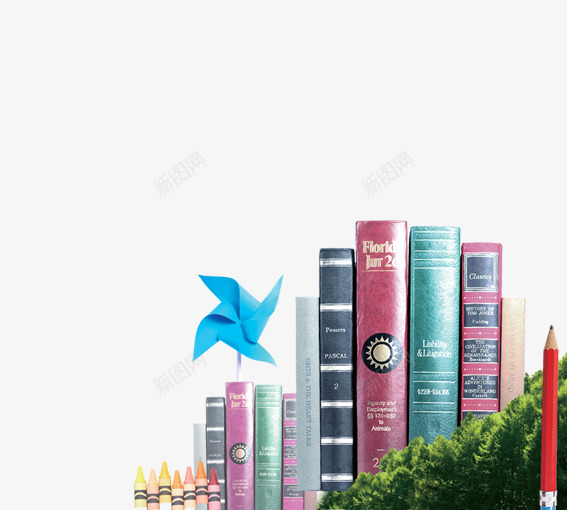 书的海洋png免抠素材_88icon https://88icon.com 上学 书 字 学习 学校 树 树叶 红色 纸风车 绿色 蓝色 飞车
