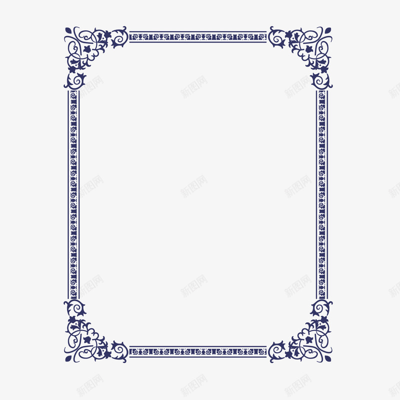 蓝色矩形四角印花边框png免抠素材_88icon https://88icon.com 印花 四角 矩形 竖边框 蓝色 边框