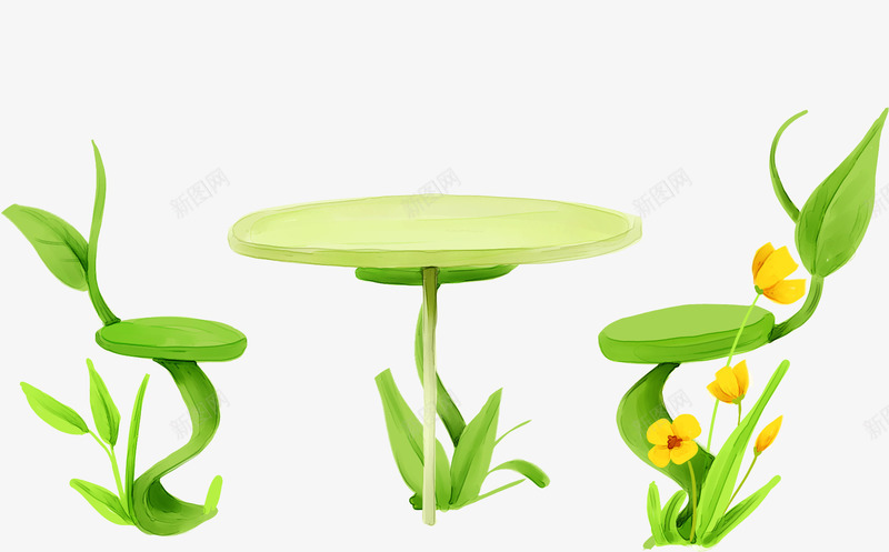 植物手绘椅子桌子psd免抠素材_88icon https://88icon.com 手绘图案 田园色彩 绿色椅子 花园桌椅