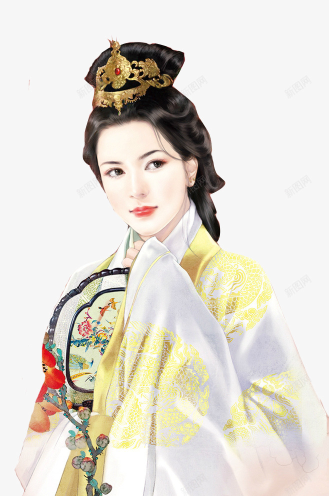 金冠白衣印花宫妃古风手绘png免抠素材_88icon https://88icon.com 印花 古风 白衣 金冠