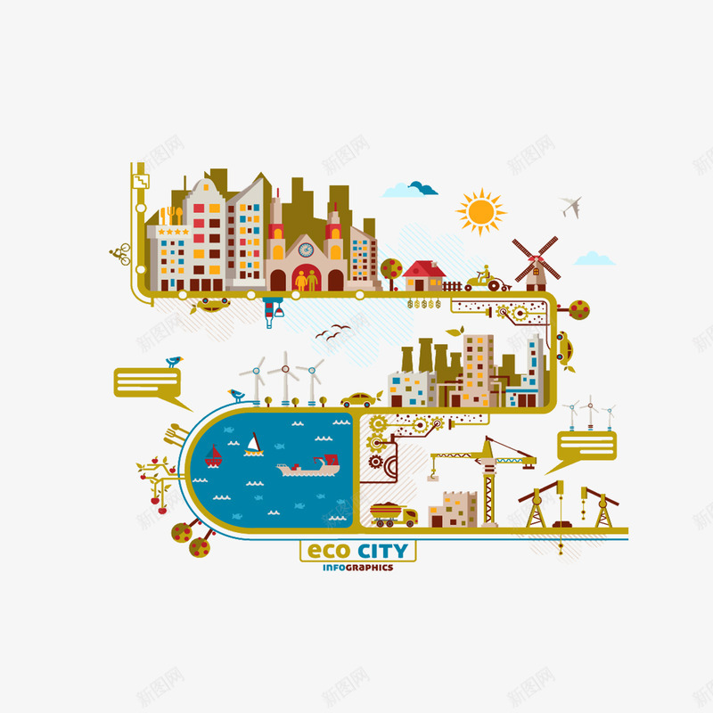 梦想城市png免抠素材_88icon https://88icon.com 人物 太阳 工厂 泳池 高楼