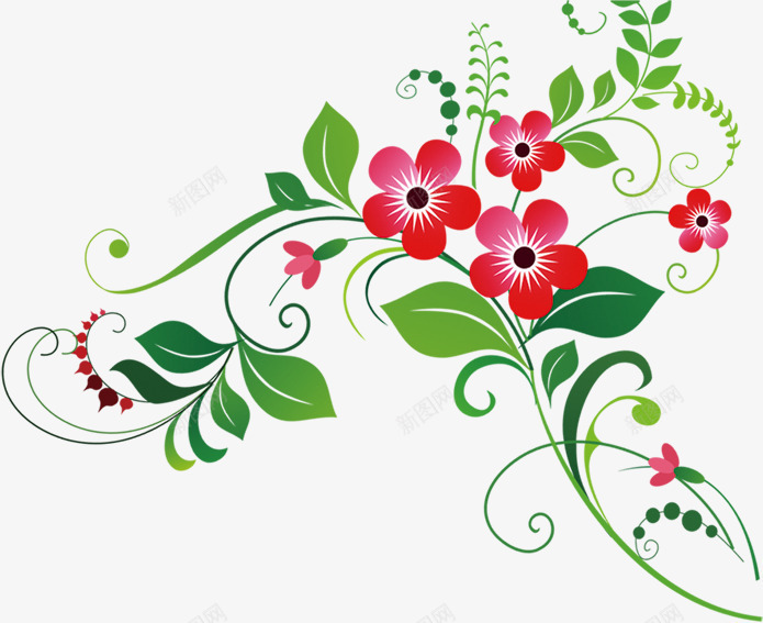 春季绿色藤蔓红色小花png免抠素材_88icon https://88icon.com 春季 红色 绿色 藤蔓