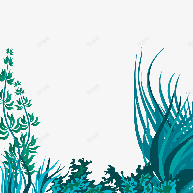 蓝绿色扁平化海洋植物装饰矢量图ai免抠素材_88icon https://88icon.com 扁平化 海洋植物 蓝绿色 装饰 矢量图