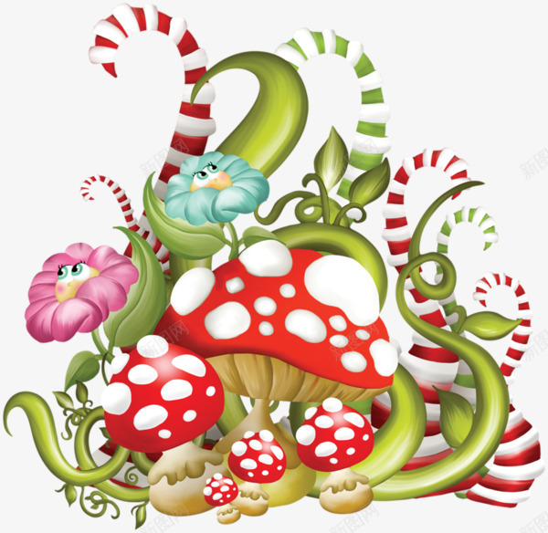 卡通手绘植物蘑菇png免抠素材_88icon https://88icon.com 卡通手绘 条纹藤蔓 植物 绿色藤蔓 网页设计 蘑菇