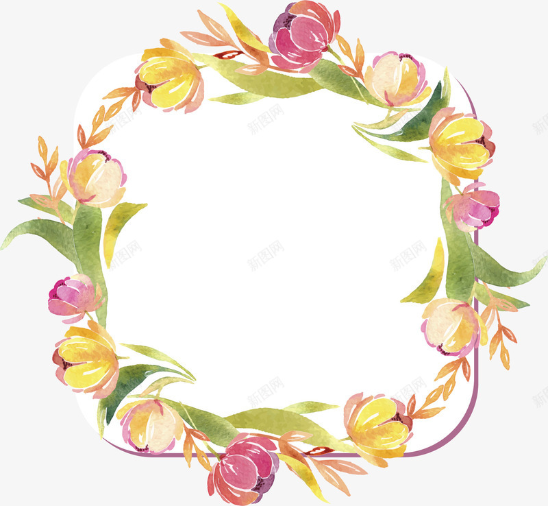 水彩手绘花朵边框矢量图ai免抠素材_88icon https://88icon.com 手绘风 水彩花朵 浪漫花藤 矢量png 花藤 花藤边框 矢量图