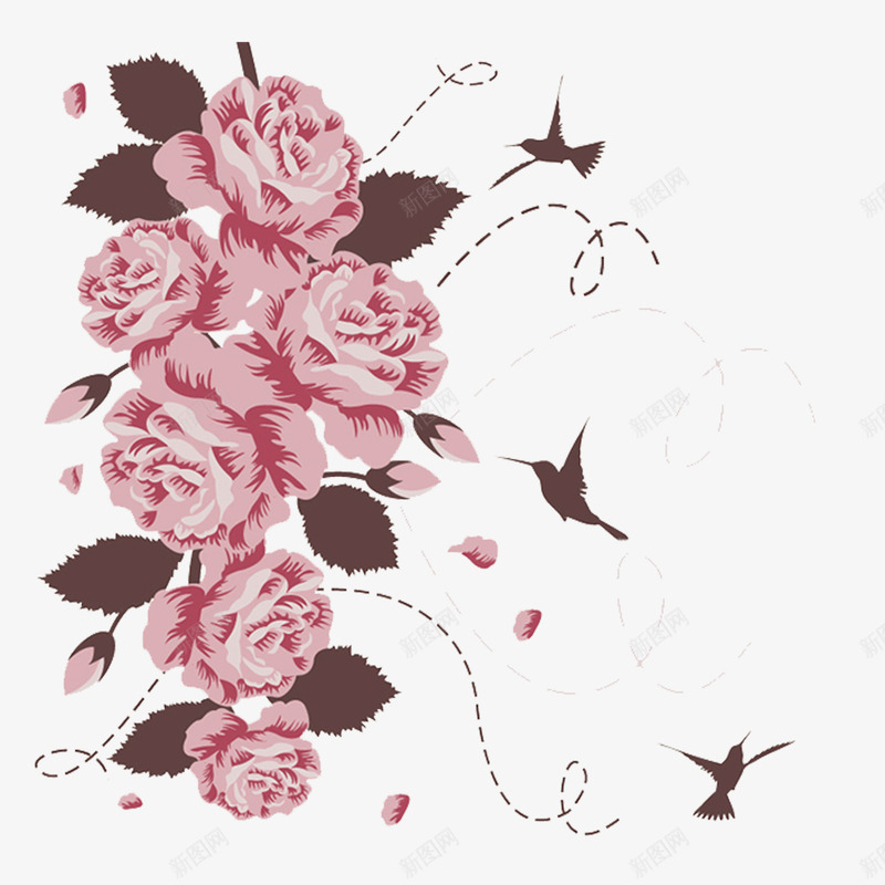 一丛花png免抠素材_88icon https://88icon.com 叶子 手绘 花鸟 虚线 飞 鸟