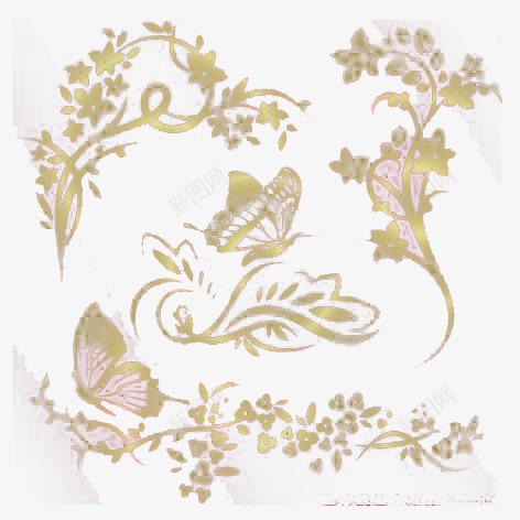 金色蝴蝶藤蔓png免抠素材_88icon https://88icon.com 大自然 梦幻 植物藤蔓 蝴蝶