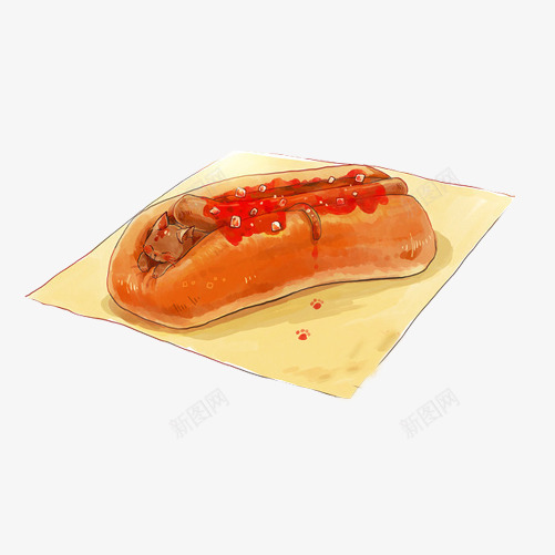 热狗手绘画片psd免抠素材_88icon https://88icon.com 快餐 手绘食品 热狗 红色 零食