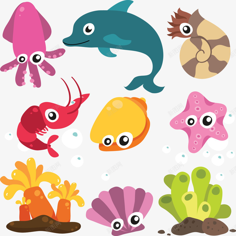 手绘海洋图案png免抠素材_88icon https://88icon.com 卡通 手绘 海星 海洋动物 珊瑚 章鱼 虾
