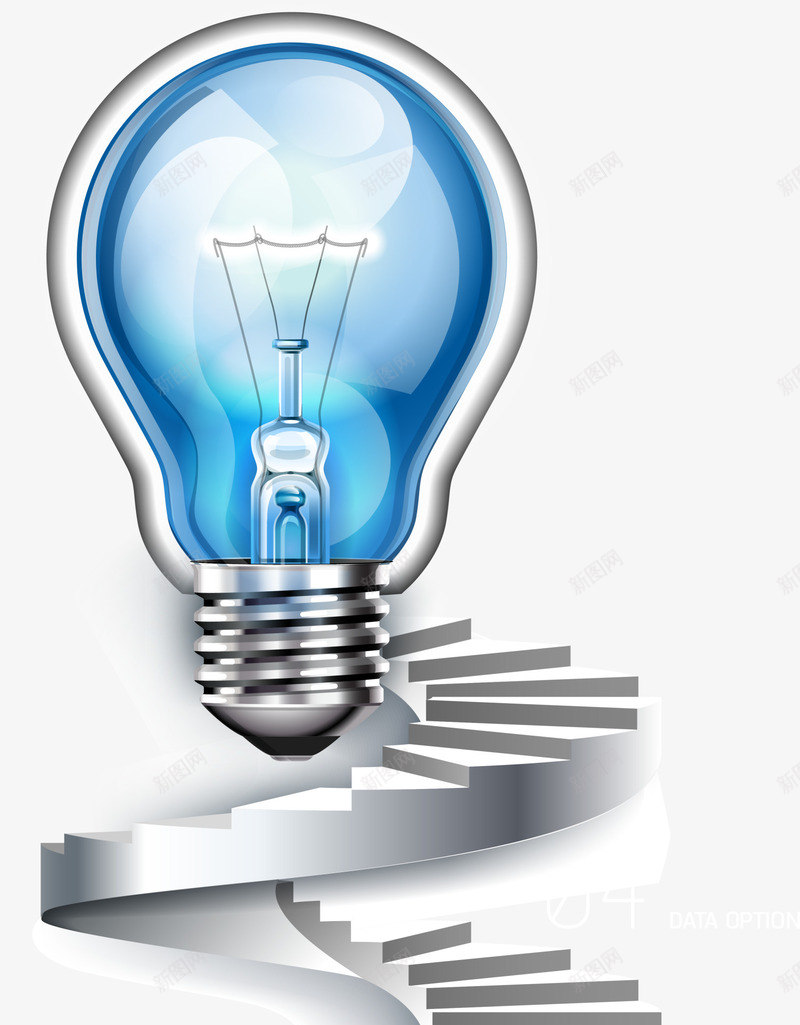 螺旋蓝色灯泡png免抠素材_88icon https://88icon.com 旋转楼梯 灰色灯丝 白色楼梯 白色阶梯 盘旋楼梯 蓝色灯泡 螺旋灯泡