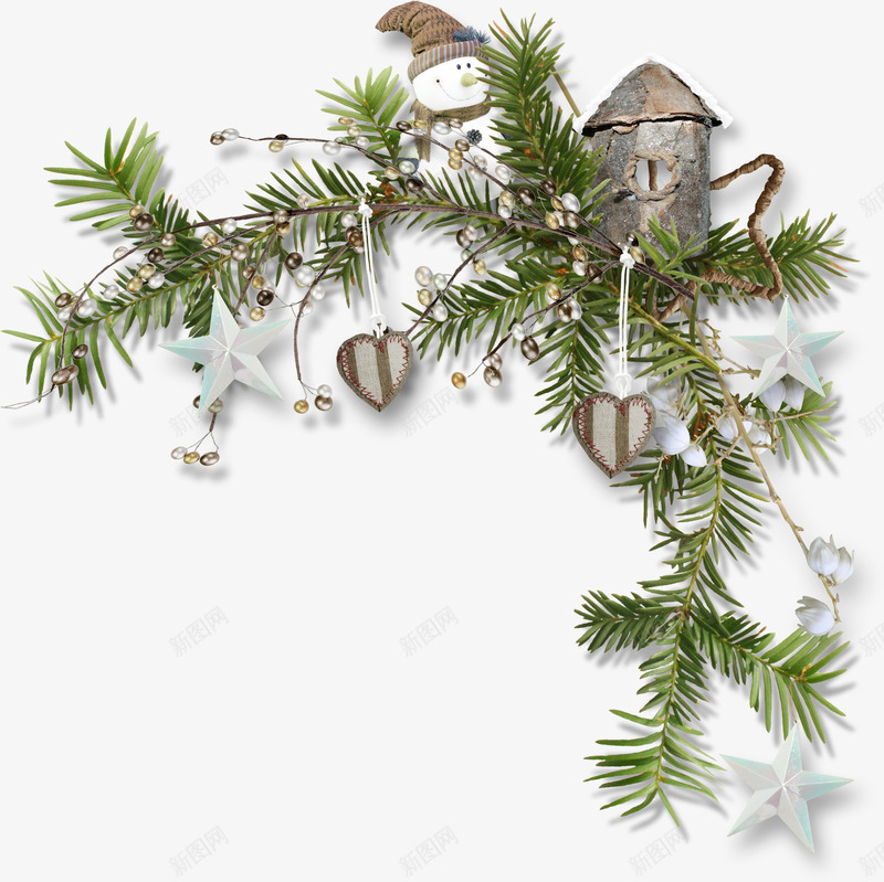 枝叶雪人png免抠素材_88icon https://88icon.com 五角星 叶子 小屋 枝叶 树枝 桃心 雪人