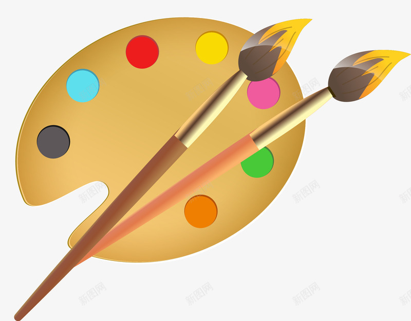 手绘画笔和颜料盘矢量图ai免抠素材_88icon https://88icon.com 手绘 画笔 绘画 美术 颜料盘 矢量图