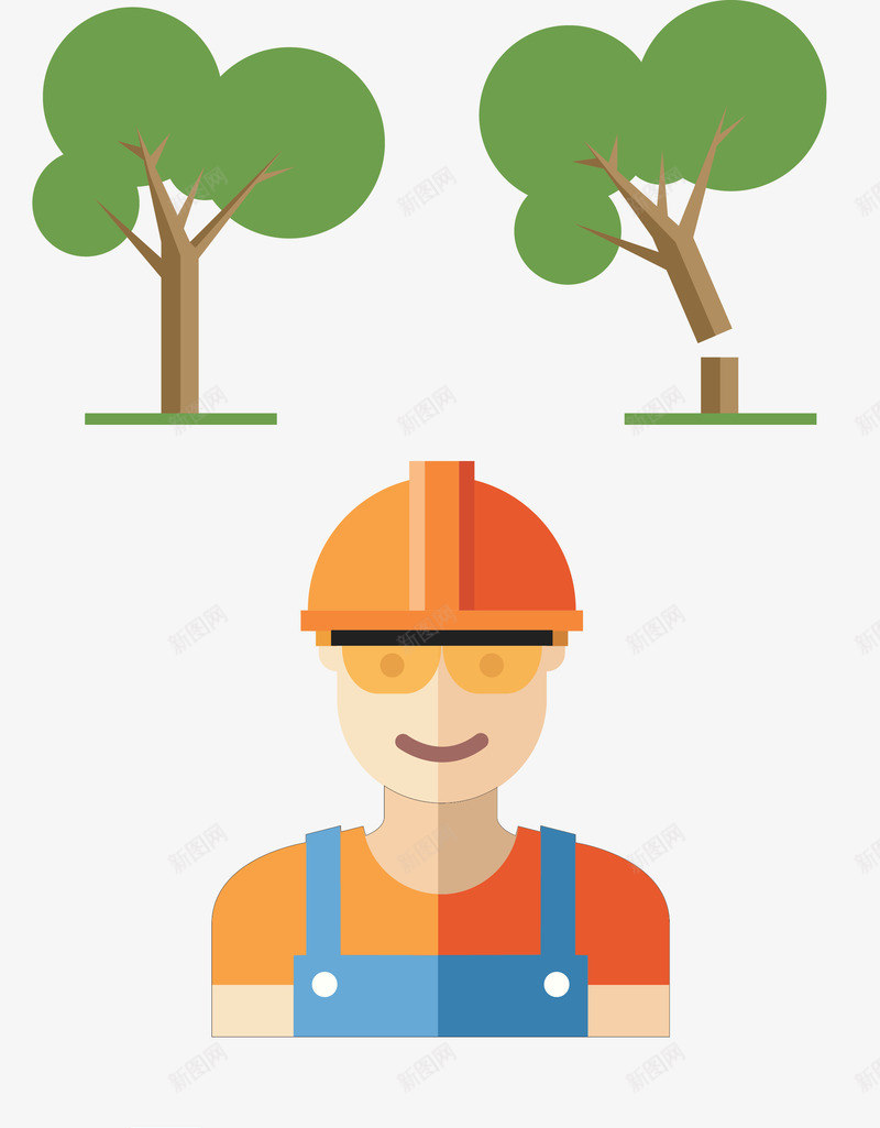 伐木矢量图ai免抠素材_88icon https://88icon.com 伐木工 卡车 大树 木工师傅 橙色 矢量图 绿色