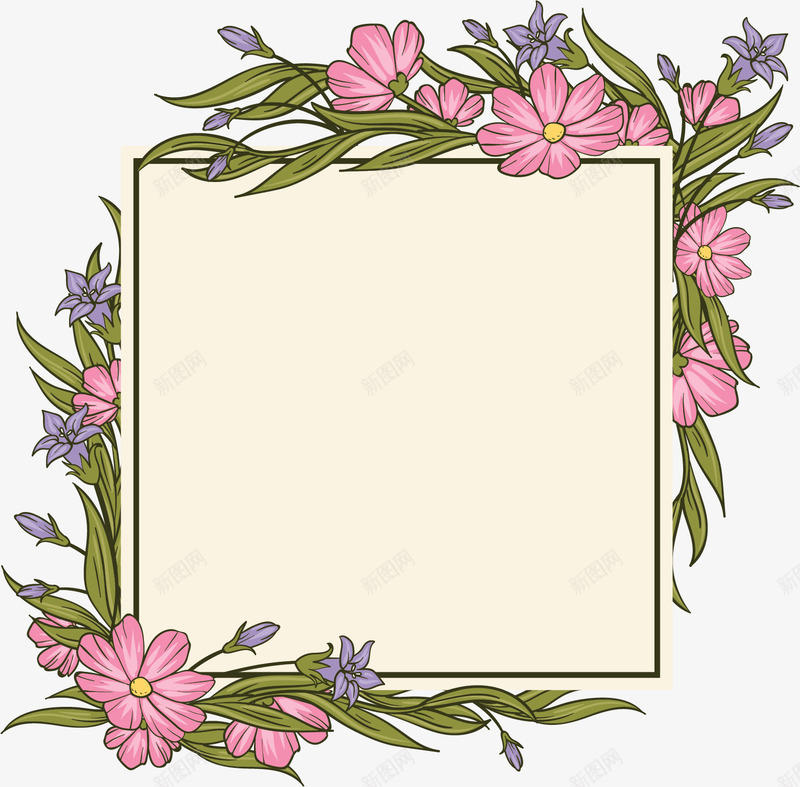 手绘浪漫花藤边框矢量图ai免抠素材_88icon https://88icon.com 婚礼请帖 手绘花藤 手绘风 浪漫花藤 矢量png 粉紫色 矢量图