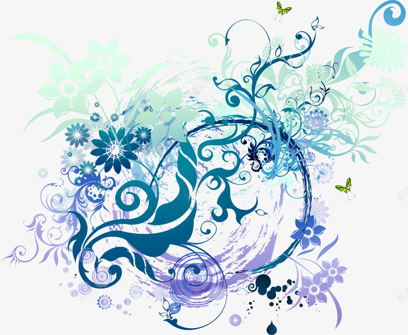蓝色潮流花纹png免抠素材_88icon https://88icon.com 卡通 手绘 潮流 蓝色