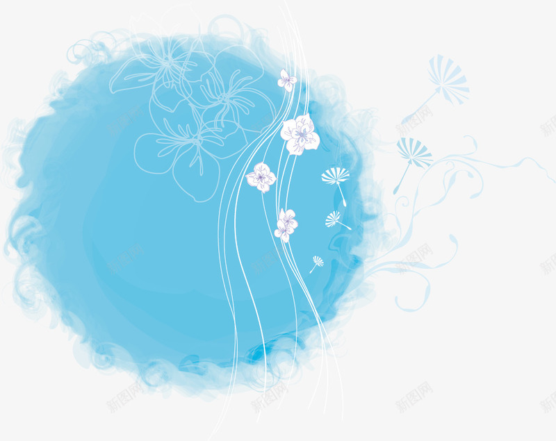 潮流圆形花朵矢量图ai免抠素材_88icon https://88icon.com 时尚 线条 蓝色 矢量图