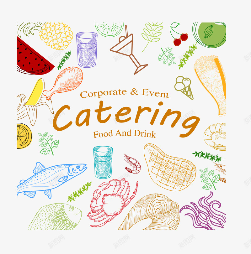 彩绘食物矢量图ai免抠素材_88icon https://88icon.com 牛排 菠萝 螃蟹 鸡腿 矢量图