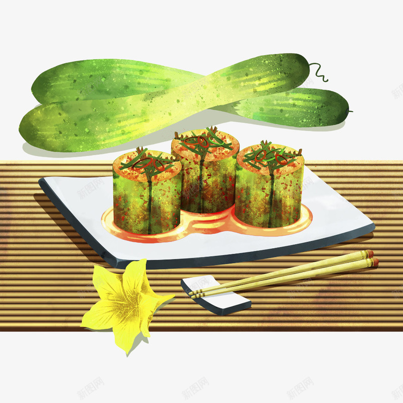 简约大气美食黄瓜藤图png免抠素材_88icon https://88icon.com 健康饮食 绿色食品 美食 黄瓜 黄瓜花 黄瓜藤