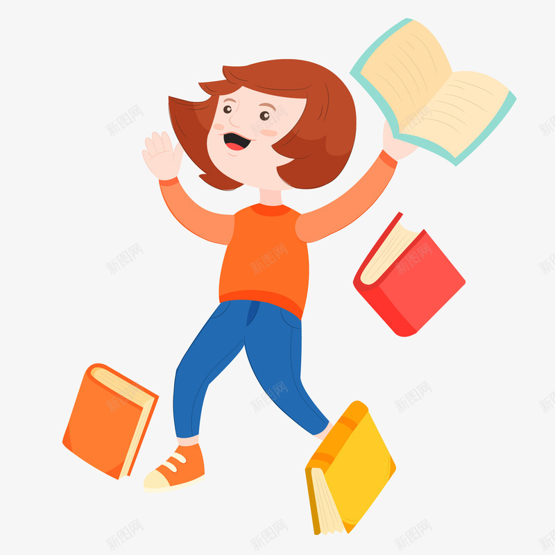 卡通看书的小女孩人物矢量图ai免抠素材_88icon https://88icon.com 世界读书日 人物设计 儿童生活节 天猫校园季 女孩 矢量图