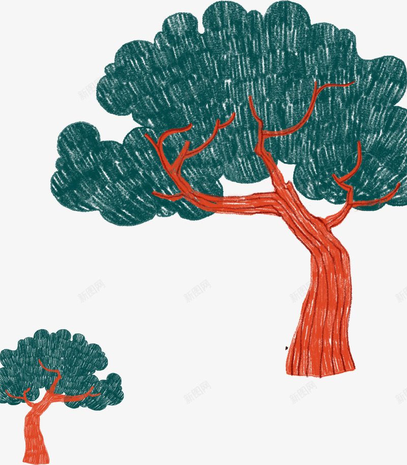 插画树木png免抠素材_88icon https://88icon.com 复古大树 小树 插画 树木 装饰