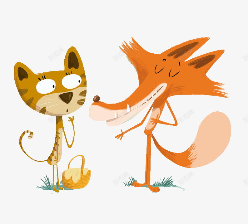 狐狸和小猫png免抠素材_88icon https://88icon.com 橙色的狐狸 狡猾的狐狸 黄色的小猫