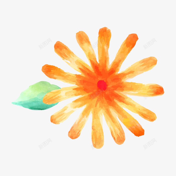 彩墨花朵png免抠素材_88icon https://88icon.com 一朵 卡通 彩绘 手绘 橘色 水墨 绿色 花朵