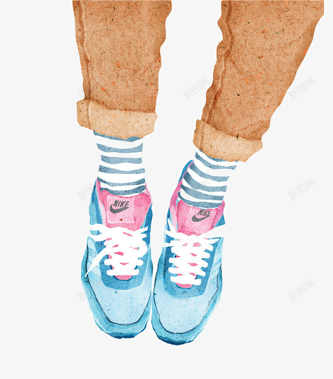 鞋子png免抠素材_88icon https://88icon.com 小清新 手绘 条纹袜 运动鞋