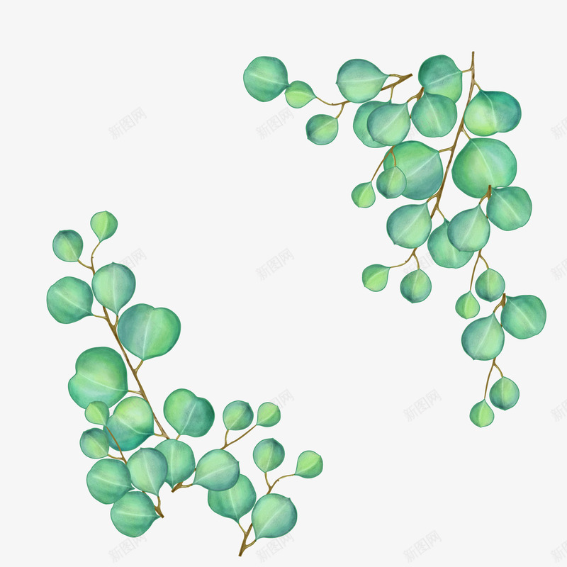 手绘绿色植物叶子png免抠素材_88icon https://88icon.com 卡通植物 手绘叶子 水彩绘 绿色叶子 背景装饰