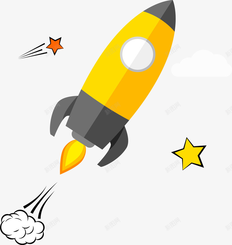 黄色卡通火箭png免抠素材_88icon https://88icon.com 免抠PNG 卡通 星星 火箭 装饰图案 飞翔 黄色
