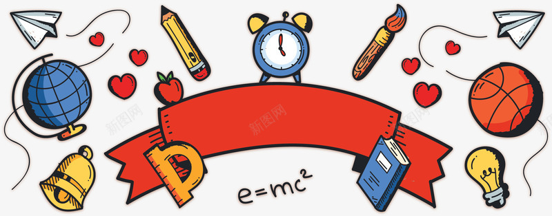 卡通手绘开学横幅矢量图ai免抠素材_88icon https://88icon.com 开学 开学横幅 手绘风 文具 文具花纹 矢量png 矢量图