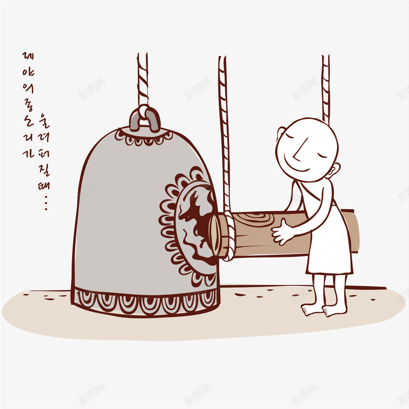 撞钟小和尚插画png免抠素材_88icon https://88icon.com 和尚 寺院 彩绘 插画 撞钟