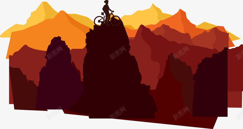山巅风景png免抠素材_88icon https://88icon.com 剪影 卡通 山峰 暮色 橙色 路途